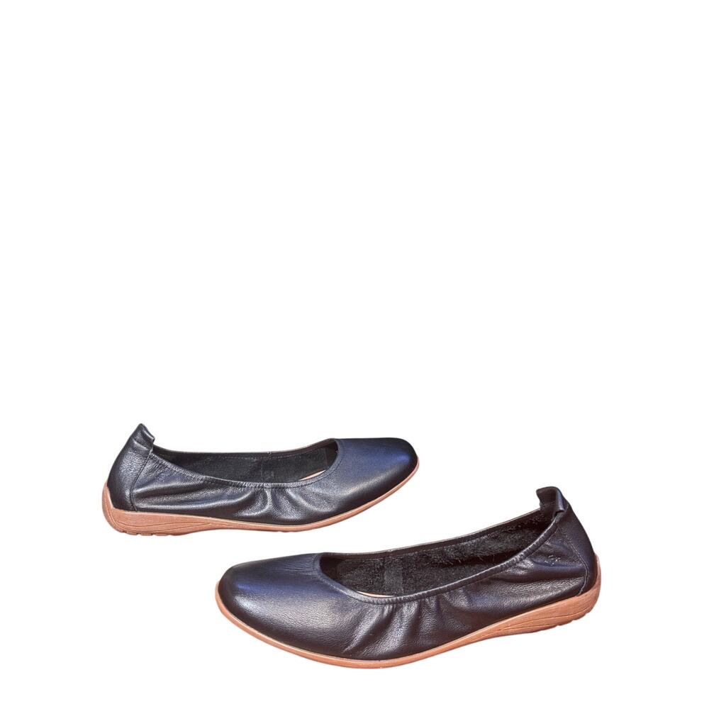 Josef Seibel Black Leather Ballet Flats with Brown Soles